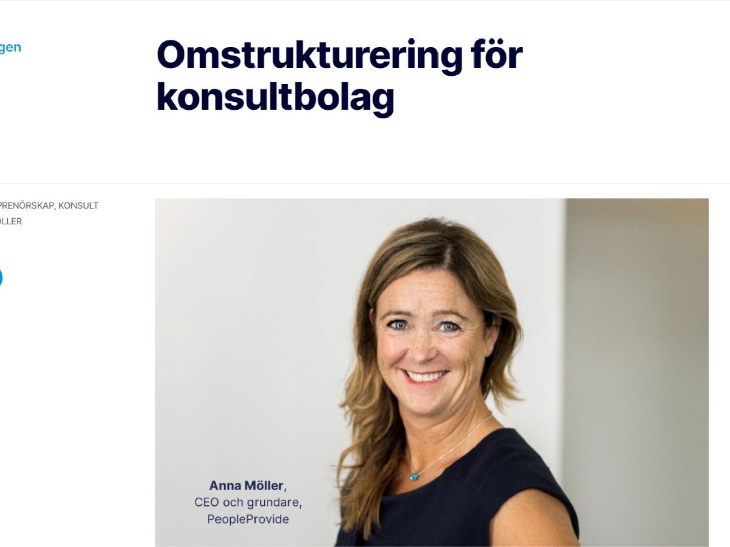 Anna Möller ler i en artikel från Cinode om omtrukturering