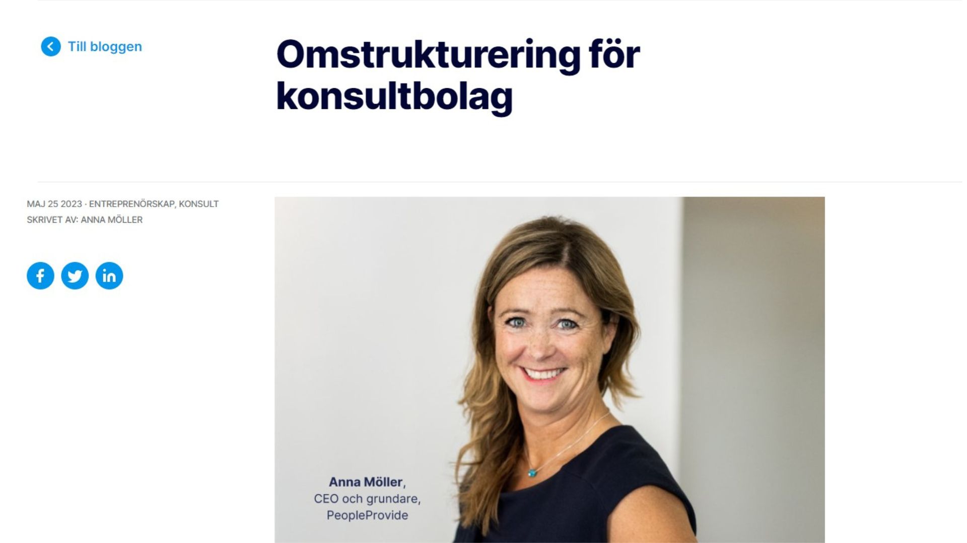 Anna Möller ler i en artikel från Cinode om omtrukturering