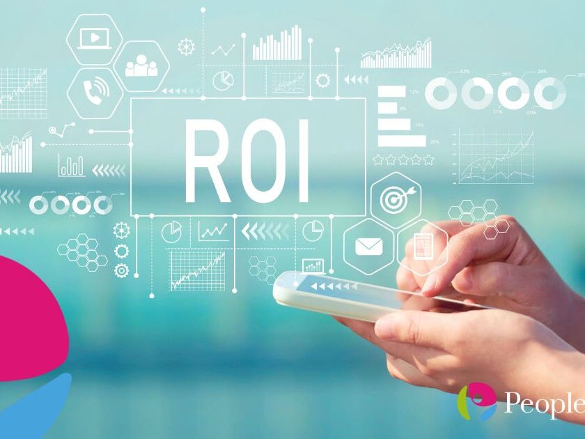 Blå abstrakt bakgrund med en text om ROI